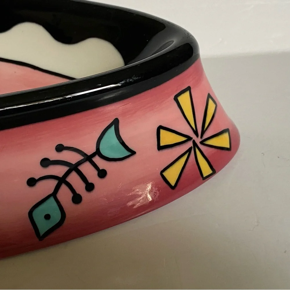 Heart Shaped Cat Bowl Food Pink Ceramic Fish Bones Hand Painted Karherine’s Coll